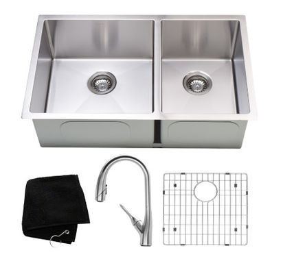 32 Inch Stainless Steel Double Bowl Kitchen Sink 32"x19"x10" Easy To Clean