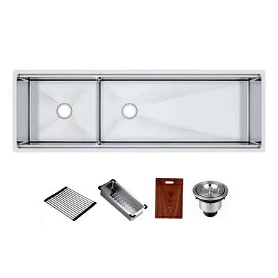 Commercial Long 40/50inch Handmade Stainless Steel Kitchen Sink Set Undermount Single & Double Bowl Workstation Sink Brushed Surface